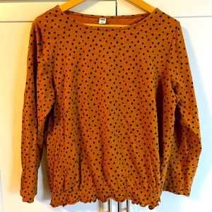 Old Navy size L. Burnt orange polka dot blouse.